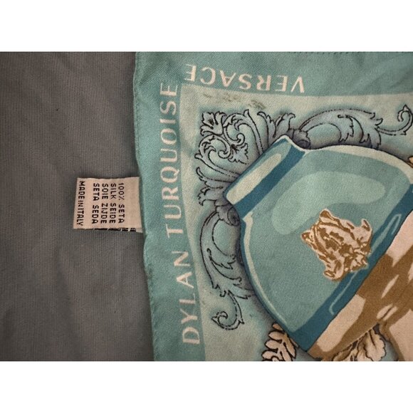 Versace Dylan Turquoise Small Silk Scarf Made In Italy Square 13”